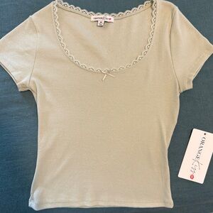 Orange Kiss Women's Sage Lace Trim Tee